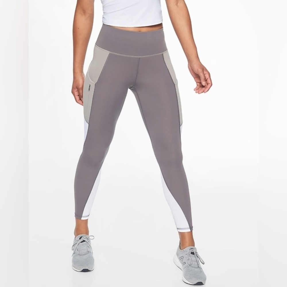 Athleta Up for Anything 7/8 Gray Colorblock Leggings Sz XS